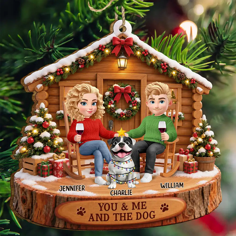 Christmas,Dog Couple,Dog Lovers,Gift For Couples,Happy,Pet Lovers,Vector - Christmas Gift For Pet Couples - Personalized You & Me And The Dogs Wooden Ornament