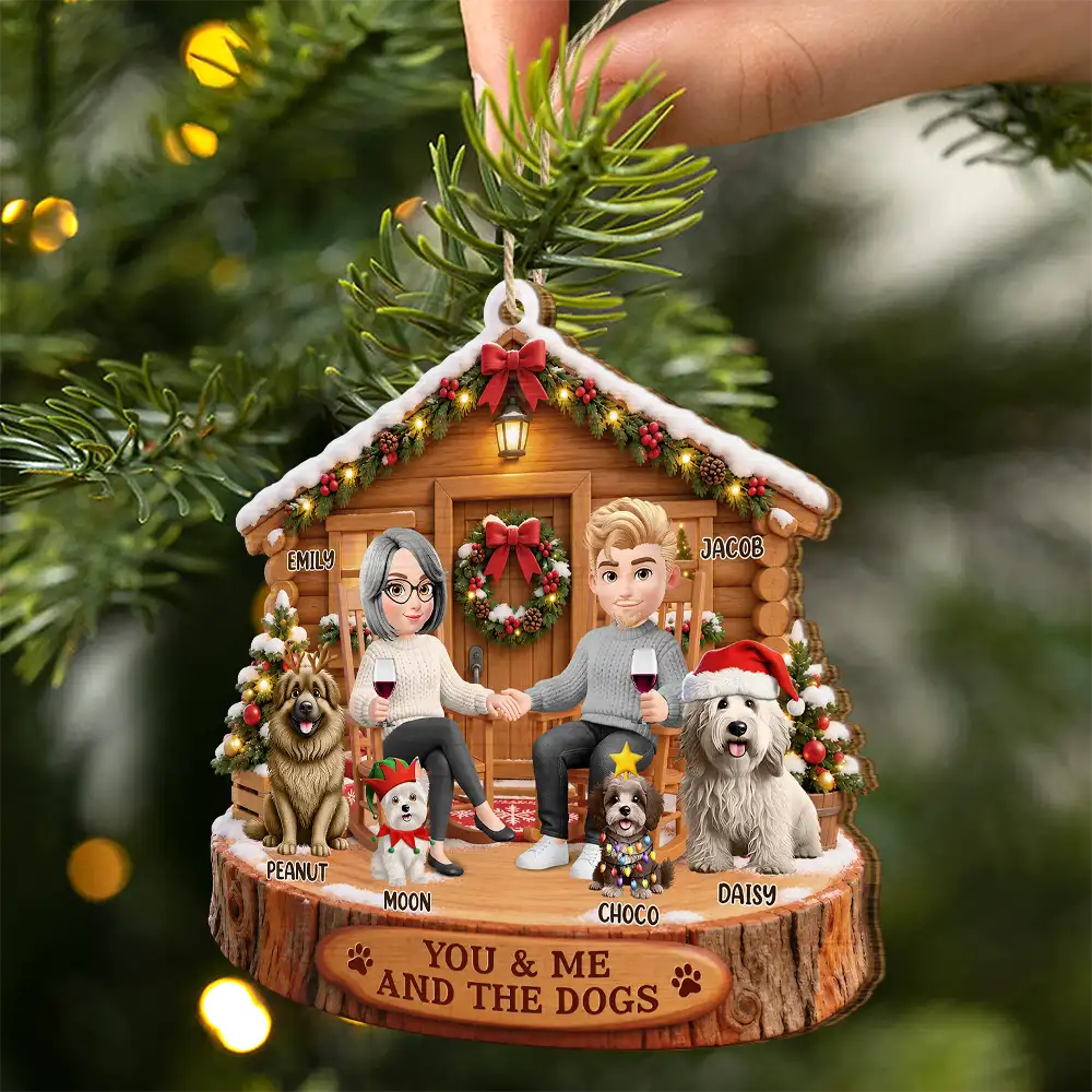 Christmas,Dog Couple,Dog Lovers,Gift For Couples,Happy,Pet Lovers,Vector - Christmas Gift For Pet Couples - Personalized You & Me And The Dogs Wooden Ornament