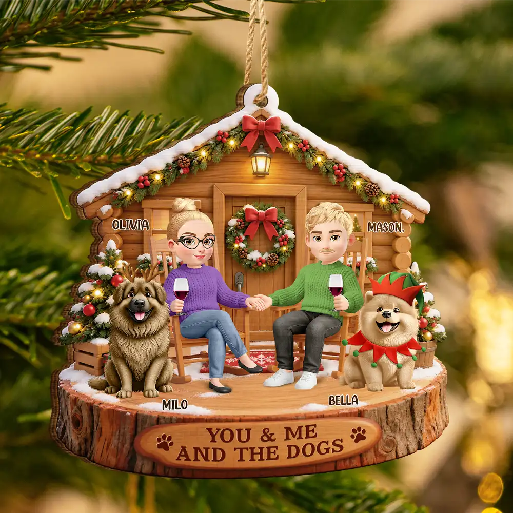 Christmas,Dog Couple,Dog Lovers,Gift For Couples,Happy,Pet Lovers,Vector - Christmas Gift For Pet Couples - Personalized You & Me And The Dogs Wooden Ornament