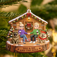 Christmas,Dog Couple,Dog Lovers,Gift For Couples,Happy,Pet Lovers,Vector - Christmas Gift For Pet Couples - Personalized You & Me And The Dogs Wooden Ornament