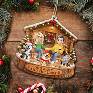 Christmas,Dog Couple,Dog Lovers,Gift For Couples,Happy,Pet Lovers,Vector - Christmas Gift For Pet Couples - Personalized You & Me And The Dogs Wooden Ornament