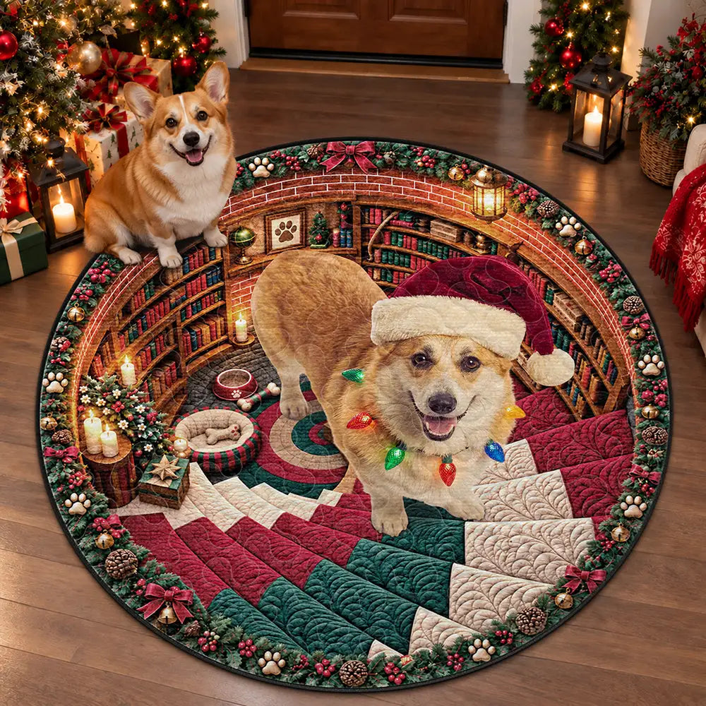 Gift For Dog Mom, Dad & Cat Lovers - Personalized Custom Photo Santa Hat Pet Christmas Rug