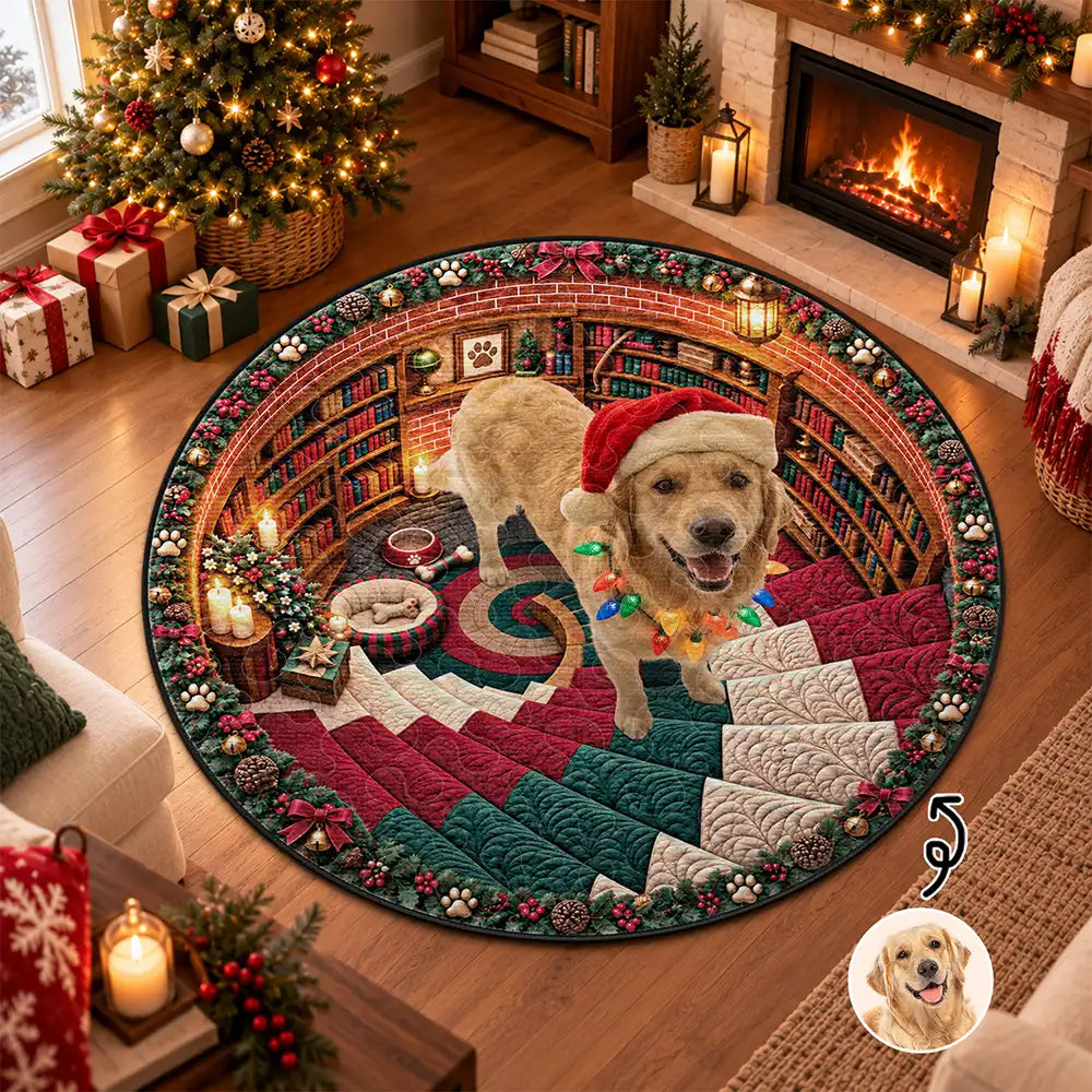 Art Design, Christmas, Custom Photo, Dog Lovers, Pet Lovers, Photo - Santa Hat Looking Up Pet, Playful, Top Market - Gift For Dog Mom, Dad & Cat Lovers - Personalized Custom Photo Santa Hat Pet Christmas Rug