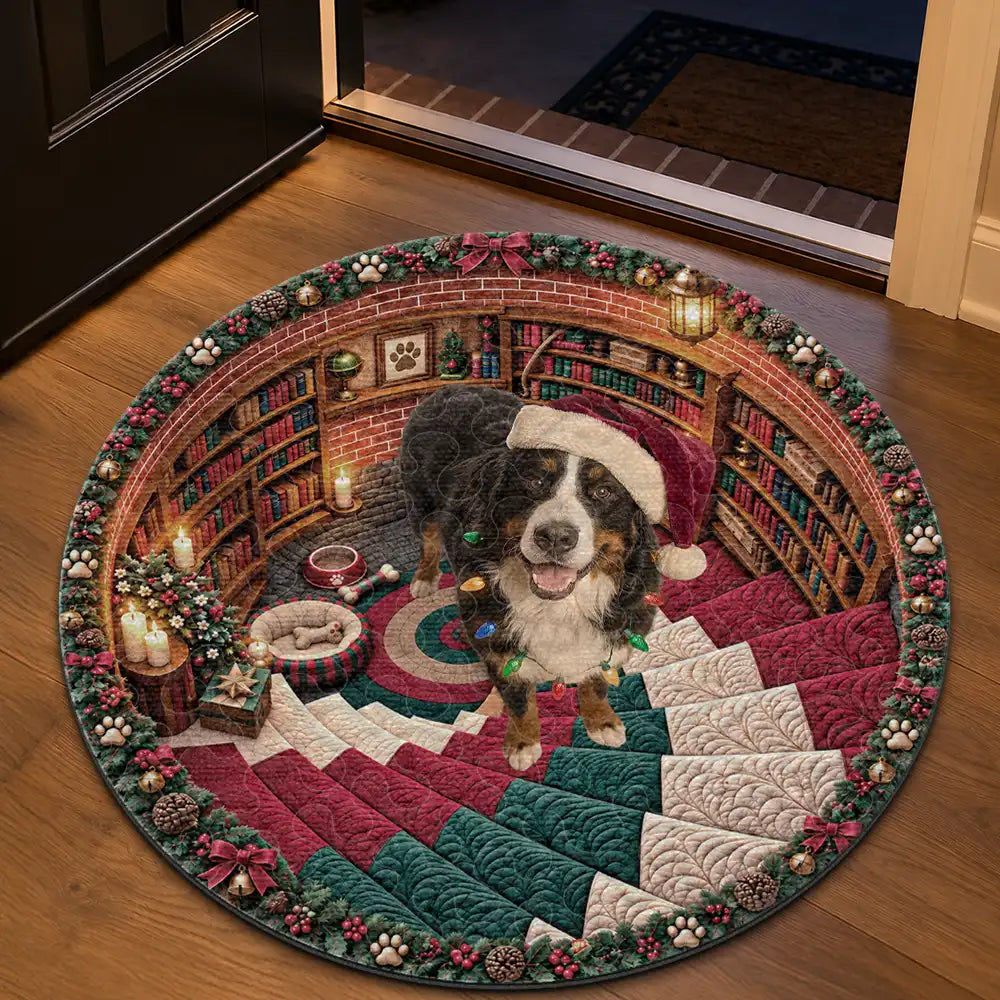 Art Design, Christmas, Custom Photo, Dog Lovers, Pet Lovers, Photo - Santa Hat Looking Up Pet, Playful, Top Market - Gift For Dog Mom, Dad & Cat Lovers - Personalized Custom Photo Santa Hat Pet Christmas Rug