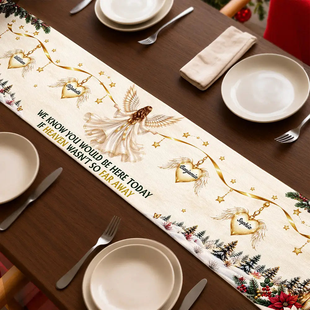 Christmas,Custom Text,Family,Memorial,Sentimental,Top Market - Christmas Memorial Gift For Family - Personalized Names Angel And Cardinal Heaven Hearts Table Runner
