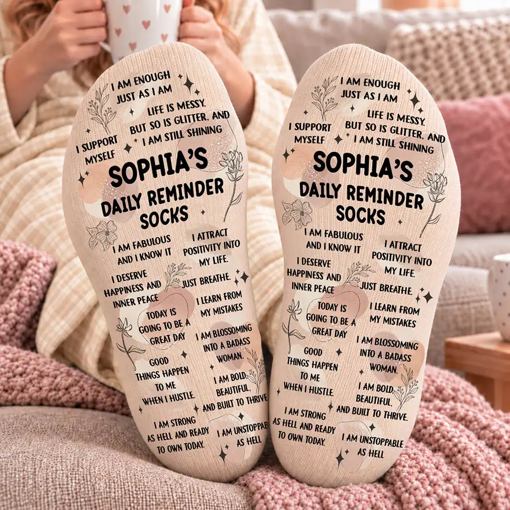 Christmas,Custom Text,Gift For Women,Gift For Yourself,Gifts For Her,Happy,Top Market - Gift For Her, Coworkers, Friends - Personalized Daily Reminder Socks