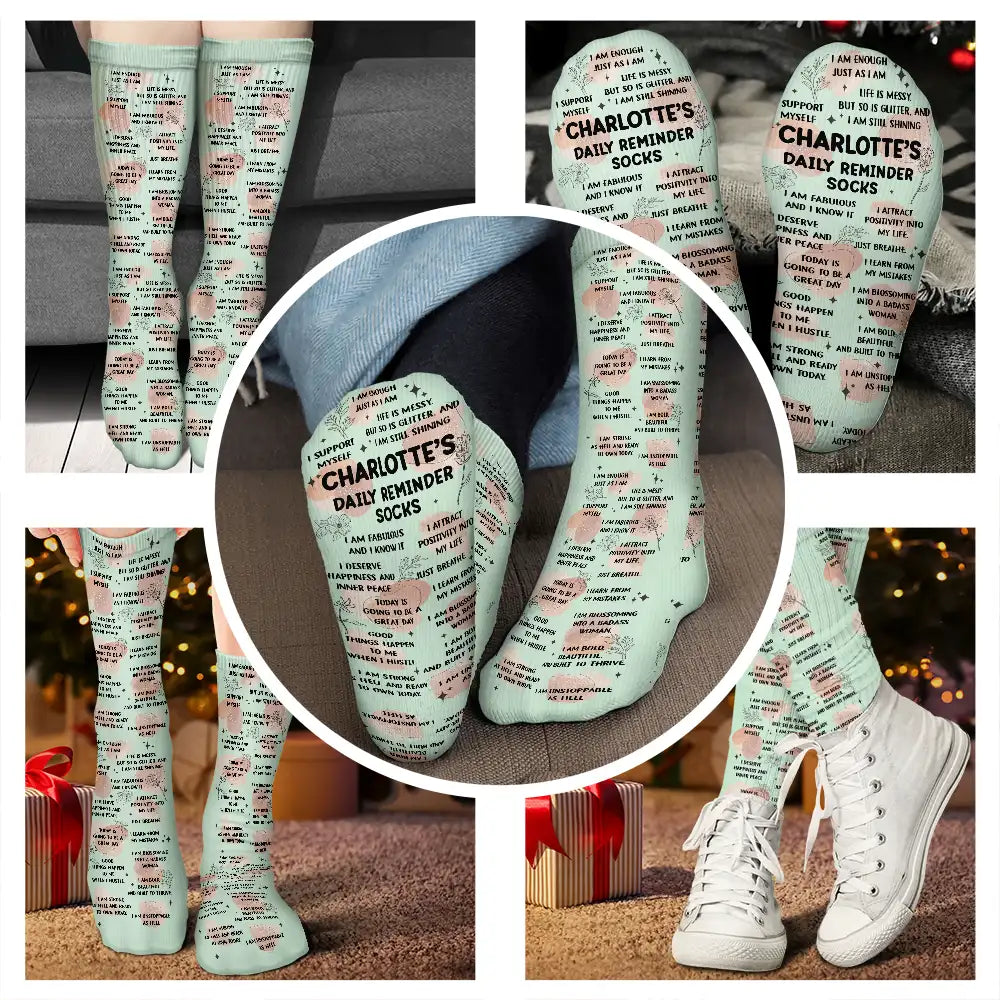 Christmas,Custom Text,Gift For Women,Gift For Yourself,Gifts For Her,Happy,Top Market - Gift For Her, Coworkers, Friends - Personalized Daily Reminder Socks