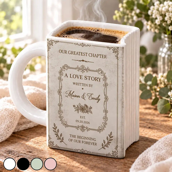 Christmas,Custom Text,Gift For Couples,Happy,Old Couples,Wedding Anniversary - Anniversary Gift For Couples - Personalized Love Story Book Mug