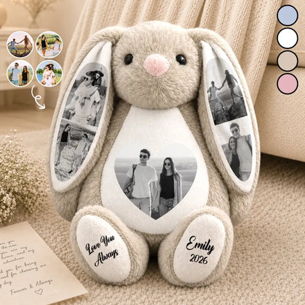 Anniversary Gift For Couples - Personalized Custom Photo Heart Soft Toy Bunny