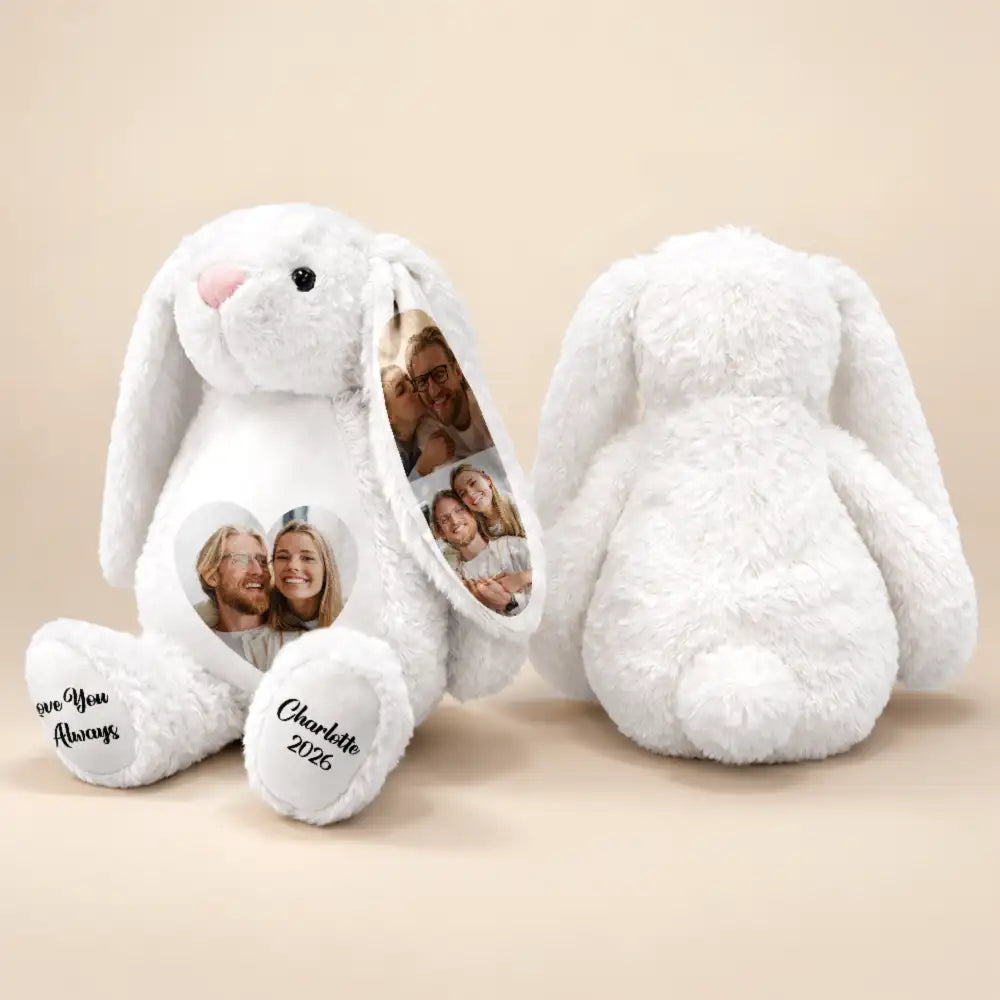 Anniversary,Christmas,Custom Photo,Gift For Couples,Old Couples,Romantic,Top Market,Upload Full Photo - Anniversary Gift For Couples - Personalized Custom Photo Heart Soft Toy Bunny