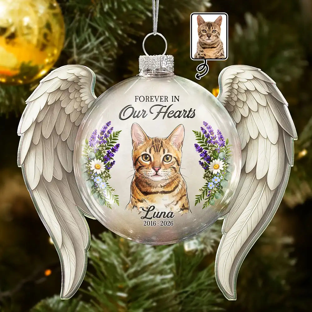 Art Design,Christmas,Custom Photo,First Christmas,Memorial,Pet Lovers,Pet Memorial,Photo - Watercolor - Remove BG,Sympathetic,Top Market-Memorial Sympathy Gift For Pet Lovers - Personalized Custom Photo Watercolor First Christmas Without You Angel Wings Glass Ornament