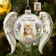 Art Design,Christmas,Custom Photo,First Christmas,Memorial,Pet Lovers,Pet Memorial,Photo - Watercolor - Remove BG,Sympathetic,Top Market-Memorial Sympathy Gift For Pet Lovers - Personalized Custom Photo Watercolor First Christmas Without You Angel Wings Glass Ornament