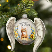 Art Design,Christmas,Custom Photo,First Christmas,Memorial,Pet Lovers,Pet Memorial,Photo - Watercolor - Remove BG,Sympathetic,Top Market-Memorial Sympathy Gift For Pet Lovers - Personalized Custom Photo Watercolor First Christmas Without You Angel Wings Glass Ornament