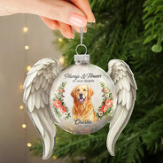 Art Design,Christmas,Custom Photo,First Christmas,Memorial,Pet Lovers,Pet Memorial,Photo - Watercolor - Remove BG,Sympathetic,Top Market-Memorial Sympathy Gift For Pet Lovers - Personalized Custom Photo Watercolor First Christmas Without You Angel Wings Glass Ornament