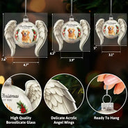Art Design,Christmas,Custom Photo,First Christmas,Memorial,Pet Lovers,Pet Memorial,Photo - Watercolor - Remove BG,Sympathetic,Top Market-Memorial Sympathy Gift For Pet Lovers - Personalized Custom Photo Watercolor First Christmas Without You Angel Wings Glass Ornament