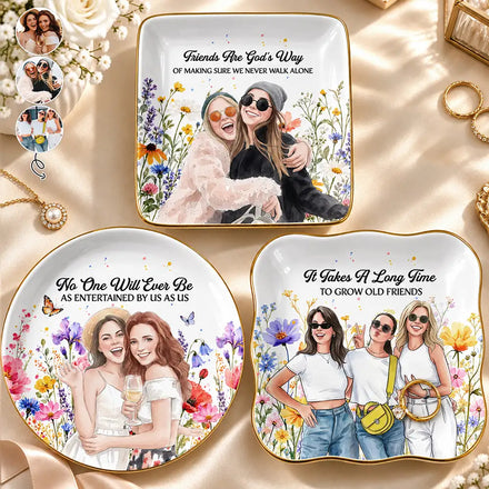 Gift For Best Friend - Personalized Custom Photo Watercolor Entertained By Us As Us Floral Ring Dish