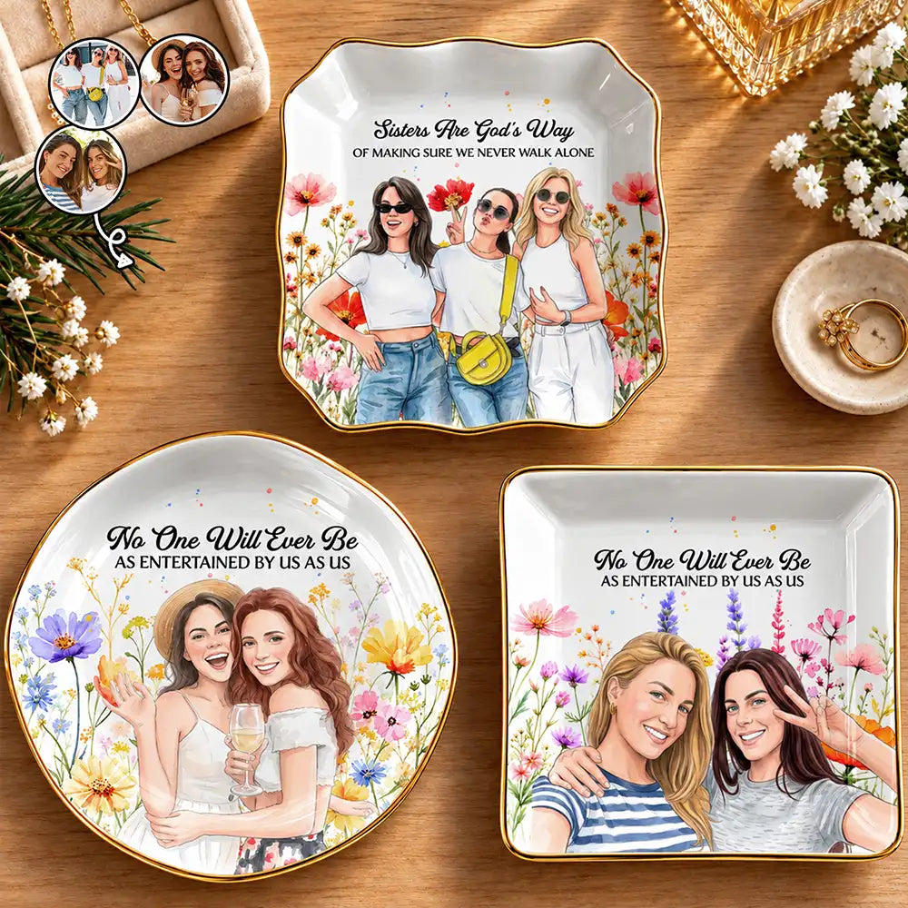 Afro Besties,Art Design,Christmas,Custom Photo,Gift For Bestie,Humorous,Photo - Vivid Watercolor Art,Top Market - Gift For Best Friend - Personalized Custom Photo Watercolor Entertained By Us As Us Floral Ring Dish