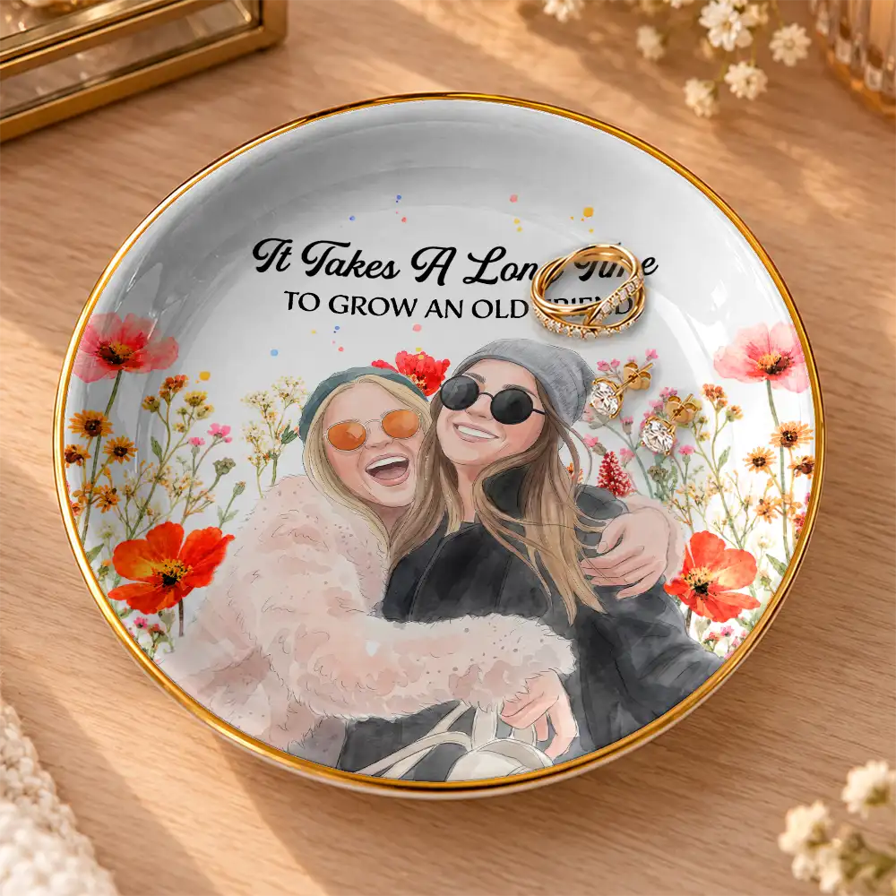 Afro Besties,Art Design,Christmas,Custom Photo,Gift For Bestie,Humorous,Photo - Vivid Watercolor Art,Top Market - Gift For Best Friend - Personalized Custom Photo Watercolor Entertained By Us As Us Floral Ring Dish