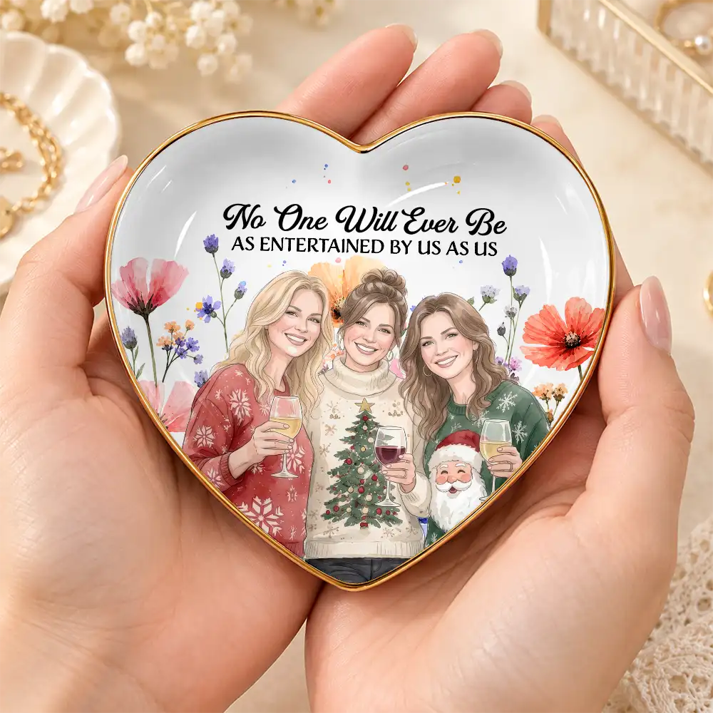 Afro Besties,Art Design,Christmas,Custom Photo,Gift For Bestie,Humorous,Photo - Vivid Watercolor Art,Top Market - Gift For Best Friend - Personalized Custom Photo Watercolor Entertained By Us As Us Floral Ring Dish
