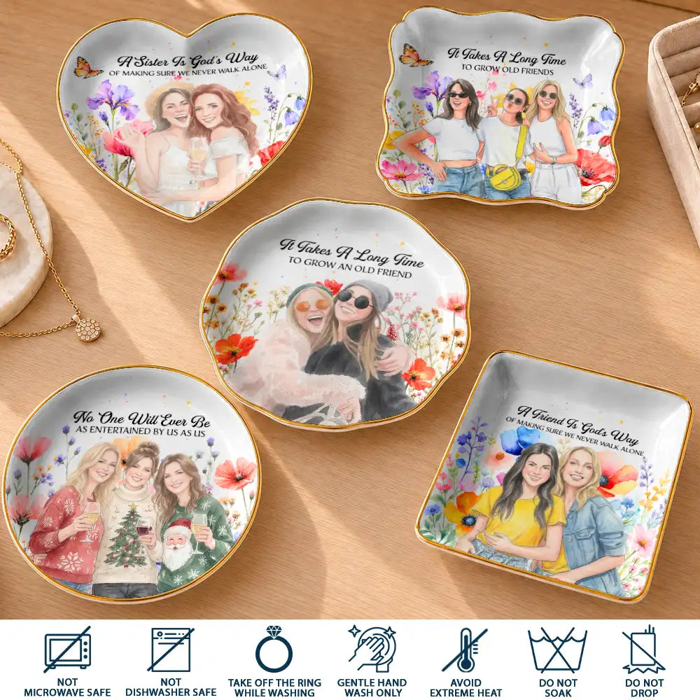 Afro Besties,Art Design,Christmas,Custom Photo,Gift For Bestie,Humorous,Photo - Vivid Watercolor Art,Top Market - Gift For Best Friend - Personalized Custom Photo Watercolor Entertained By Us As Us Floral Ring Dish