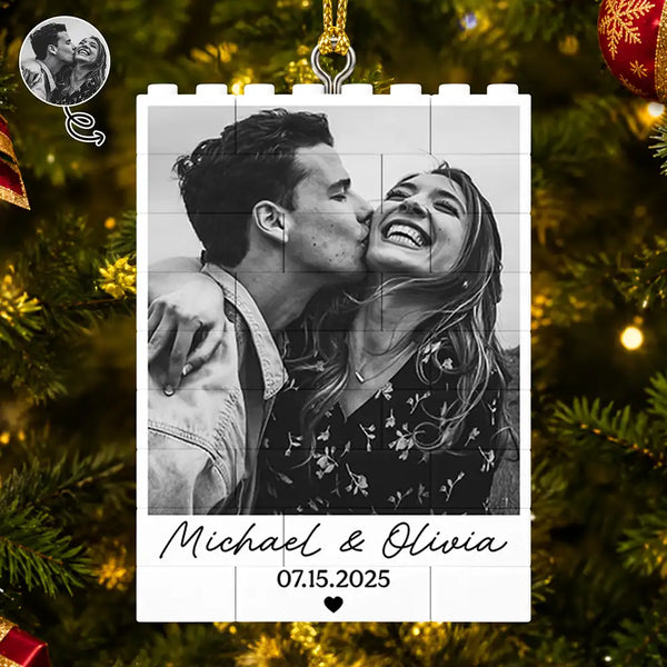 Christmas,Custom Photo,Gift For Couples,Old Couples,Romantic,Upload Full Photo - Gift For Couples, Husband, Boyfriend - Personalized Custom Photo Building Blocks Ornament