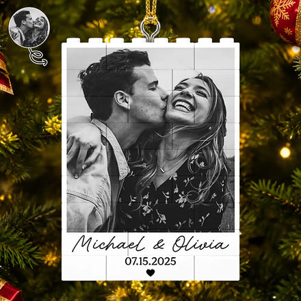 Gift For Couples, Husband, Boyfriend - Personalized Custom Photo Building Blocks Ornament