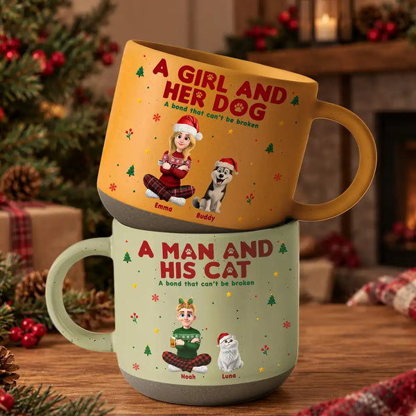 Christmas,Pet Lovers,Playful,Vector - Christmas Gift For Pet Lover - Personalized A Girl And Her Dog Pottery Mug