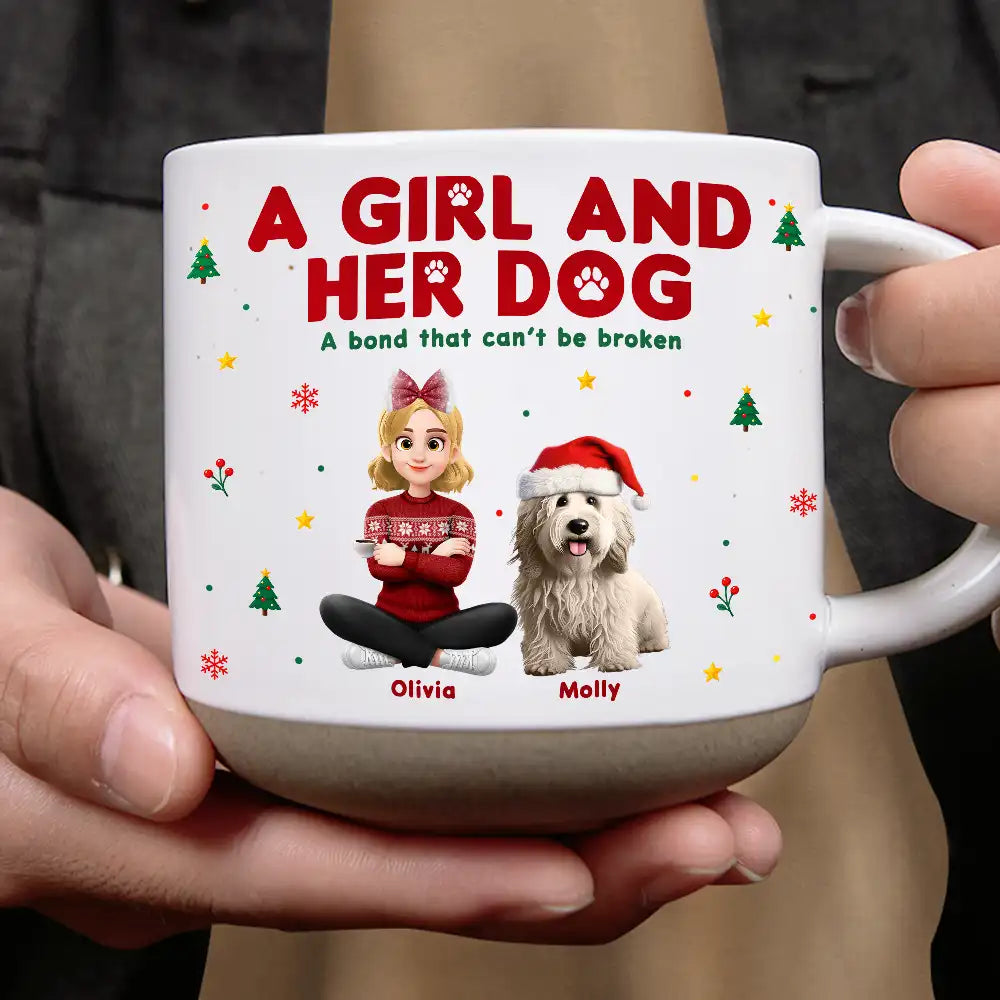 Christmas,Pet Lovers,Playful,Vector - Christmas Gift For Pet Lover - Personalized A Girl And Her Dog Pottery Mug
