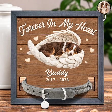 Pet Memorial Gift - Personalized Custom Photo Angel Wings Pet Loss Sign, Collar Frame