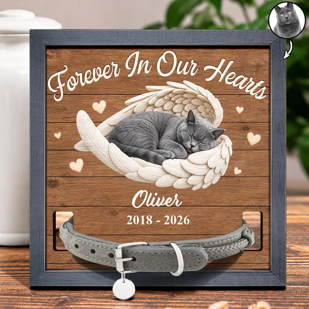 Art Design,Custom Photo,Memorial,Pet Lovers,Pet Memorial,Photo - Sleeping Dog Cat Baby,Sentimental - Pet Memorial Gift - Personalized Custom Photo Angel Wings Pet Loss Sign, Collar Frame