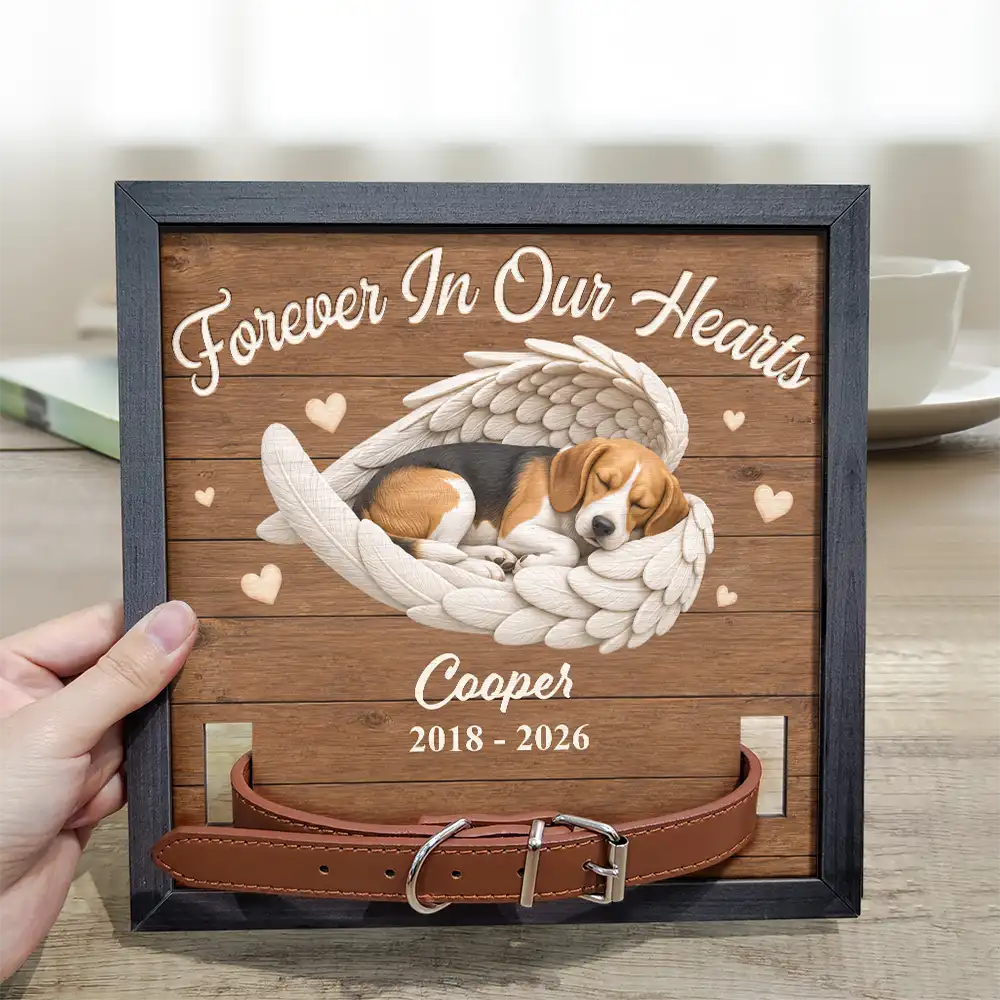 Art Design,Custom Photo,Memorial,Pet Lovers,Pet Memorial,Photo - Sleeping Dog Cat Baby,Sentimental - Pet Memorial Gift - Personalized Custom Photo Angel Wings Pet Loss Sign, Collar Frame