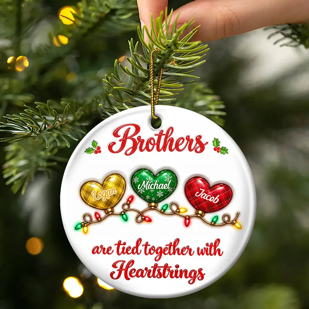Afro Besties,Christmas,Gift For Bestie,Icon,Sentimental,Top Market - Christmas Gift For Best Friends - Personalized Names Friends Are Tied Together With Heartstrings Circle Ceramic Ornament