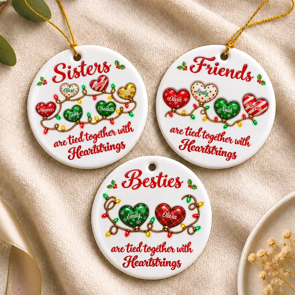 Afro Besties,Christmas,Gift For Bestie,Icon,Sentimental,Top Market - Christmas Gift For Best Friends - Personalized Names Friends Are Tied Together With Heartstrings Circle Ceramic Ornament