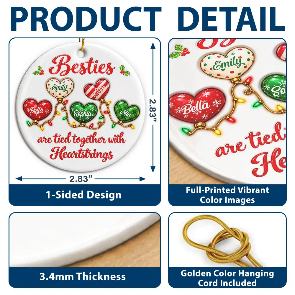 Afro Besties,Christmas,Gift For Bestie,Icon,Sentimental,Top Market - Christmas Gift For Best Friends - Personalized Names Friends Are Tied Together With Heartstrings Circle Ceramic Ornament