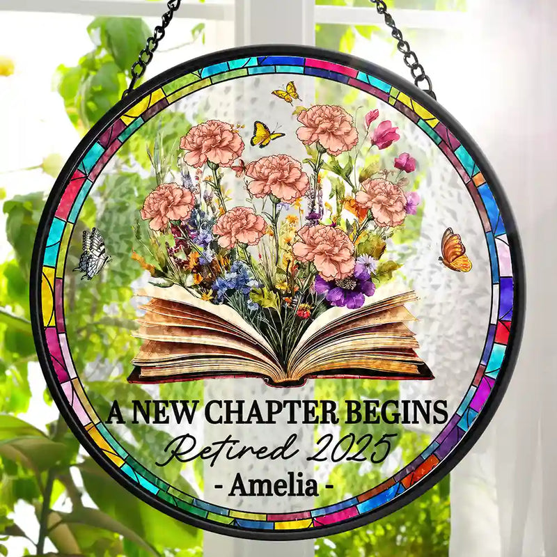 Christmas,Cozy,Reading,Gift For Yourself,Icon - A New Chapter Begins - Personalized Stained Glass Window Hanging Suncatcher