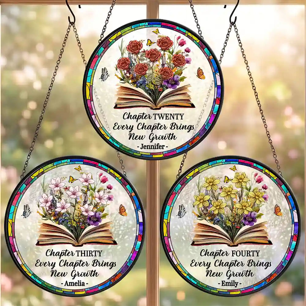 Christmas,Cozy,Reading,Gift For Yourself,Icon - A New Chapter Begins - Personalized Stained Glass Window Hanging Suncatcher