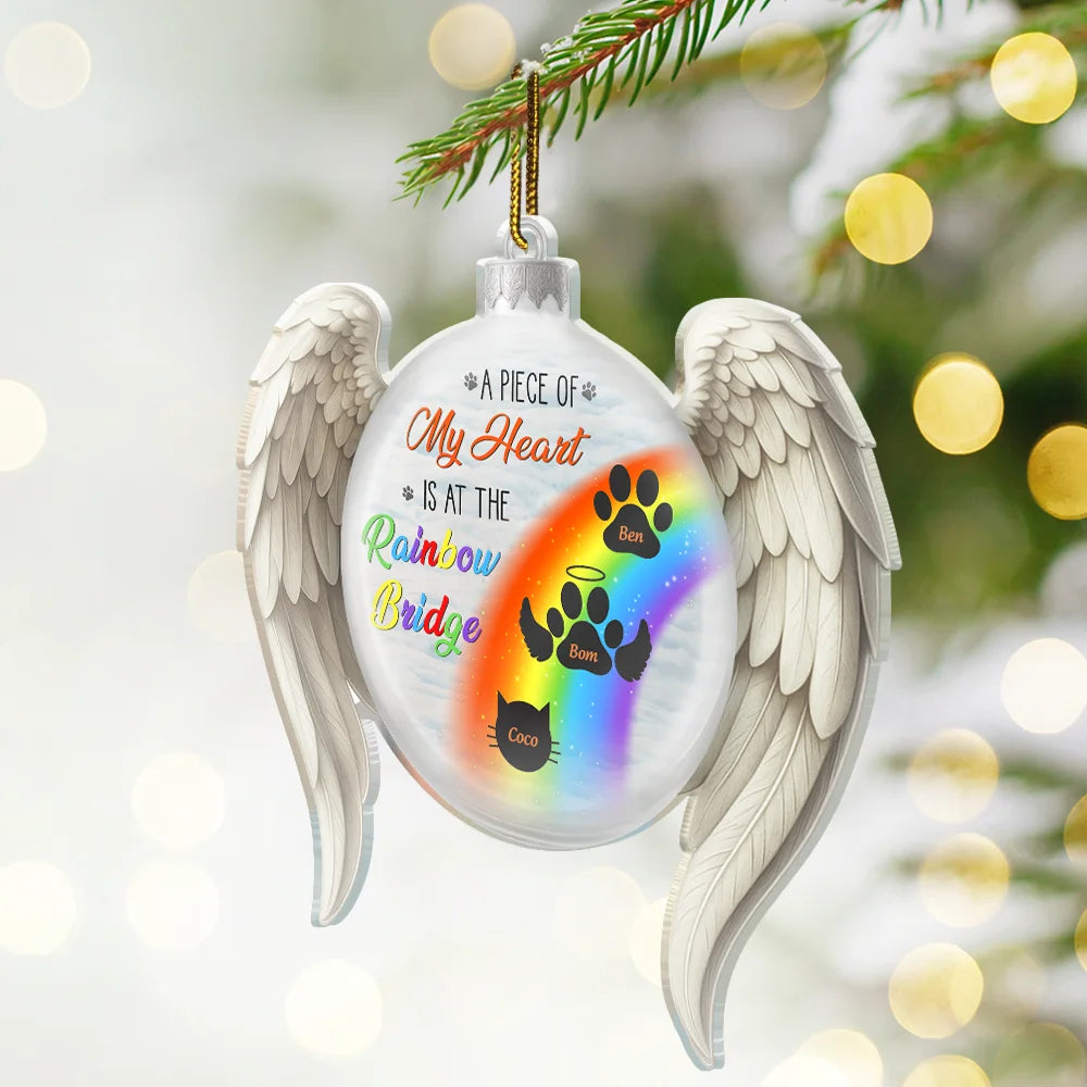 Christmas,Memorial,Sad,Pet Lovers,Dog Lovers,Cat Lovers - A Piece Of My Heart Is At The Rainbow Bridge - Personalized Custom Shaped Acrylic Ornament