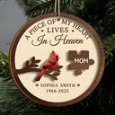 Memorial,Christmas,Family,Sad,Gift For Grandparents - A Piece Of My Heart Lives In Heaven - Personalized 2-Layered Wooden Ornament