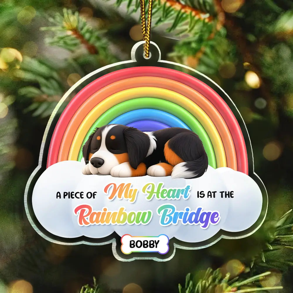 Gift For Women,Gift For Men,Memorial,Dog Lovers,Dog Mom,Dog Dad,Sad,Christmas - A Piece Of My Heart Sleeping Dog 3D Effect - Personalized Custom Shaped Acrylic Ornament
