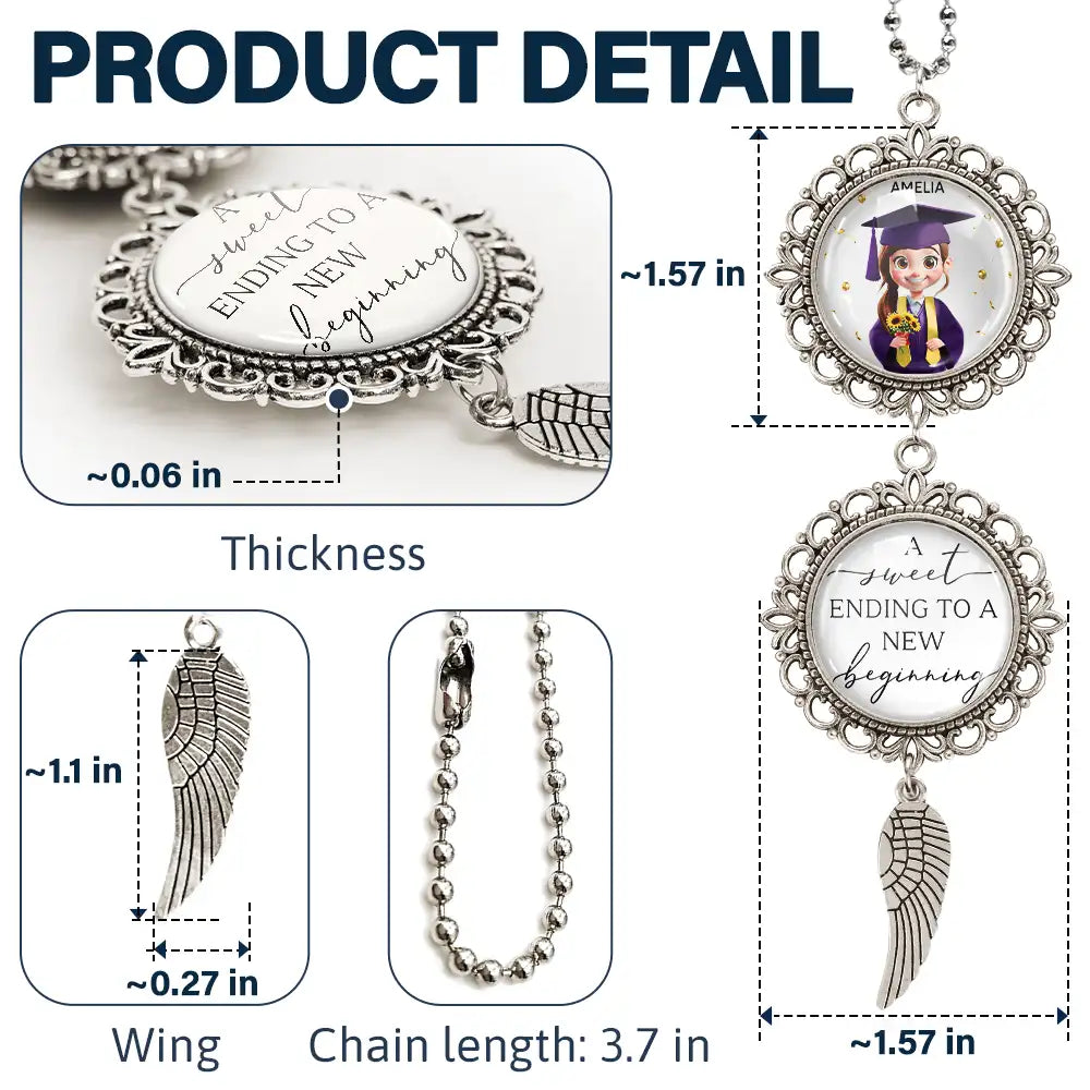 Graduation,Gift For Yourself,Gift For Bestie,Gift For Girlfriend,Gift For Boyfriend,Gift For Sibling,Gifts For Colleagues,Happy - A Sweet Ending To A New Beginning - Personalized Photo Pendant Charm