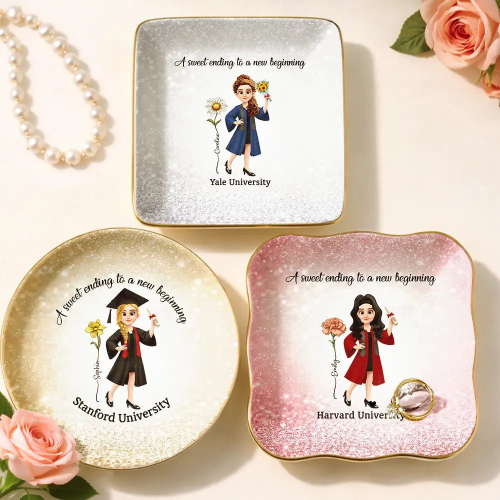 Graduation A Sweet Ending To A New Beginning - Personalized Ring Dish