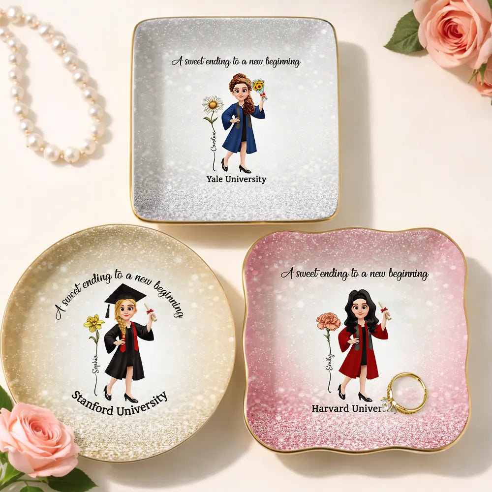 Graduation A Sweet Ending To A New Beginning - Personalized Ring Dish