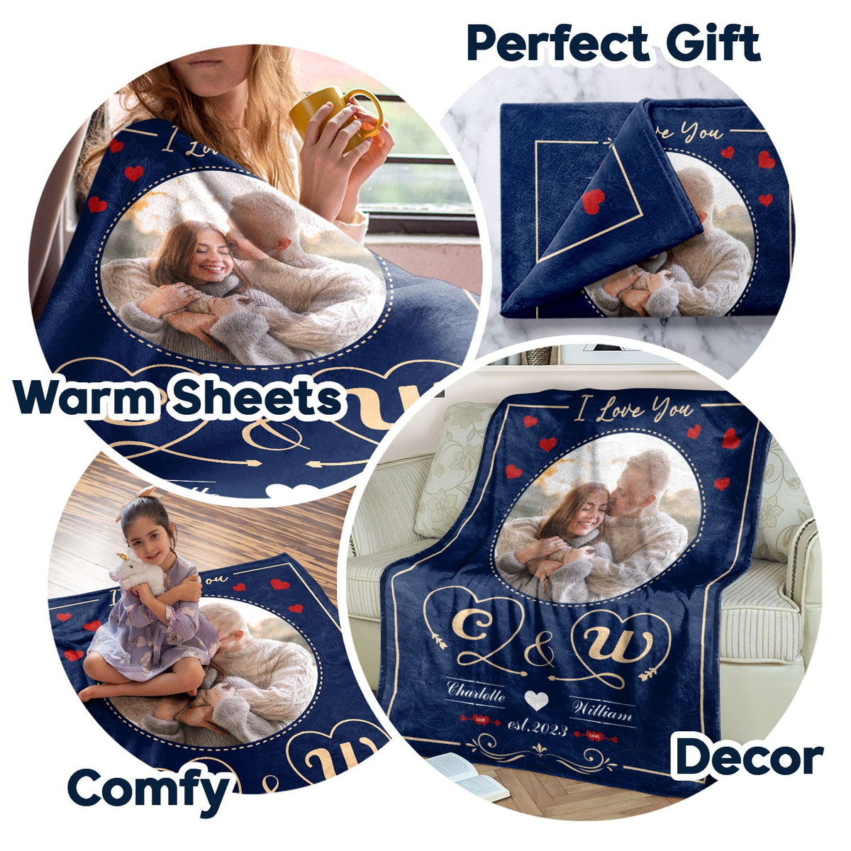 Custom Photo I Love You - Loving Gift For Couples - Personalized Fleece Blanket, Sherpa Blanket