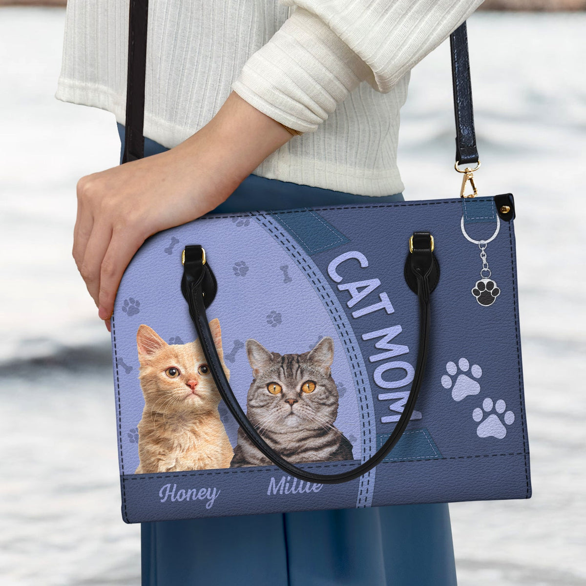 Custom Photo Dog Cat Mom - Gift For Cat Mom, Dog Mom, Pet Lovers - Personalized Leather Bag
