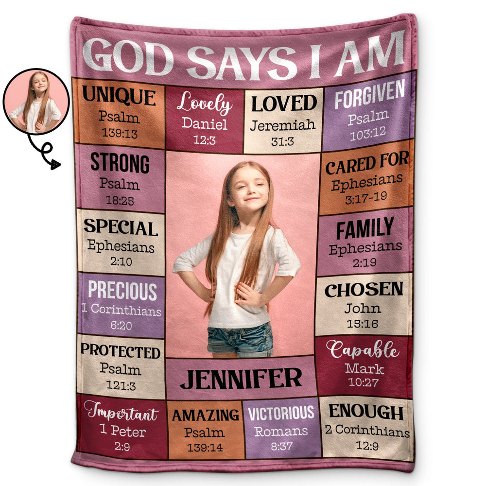 Custom Photo God Says I Am - Gift For Kids, Grandkids - Personalized Fleece Blanket, Sherpa Blanket