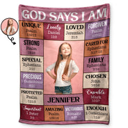 Custom Photo God Says I Am - Gift For Kids, Grandkids - Personalized Fleece Blanket, Sherpa Blanket