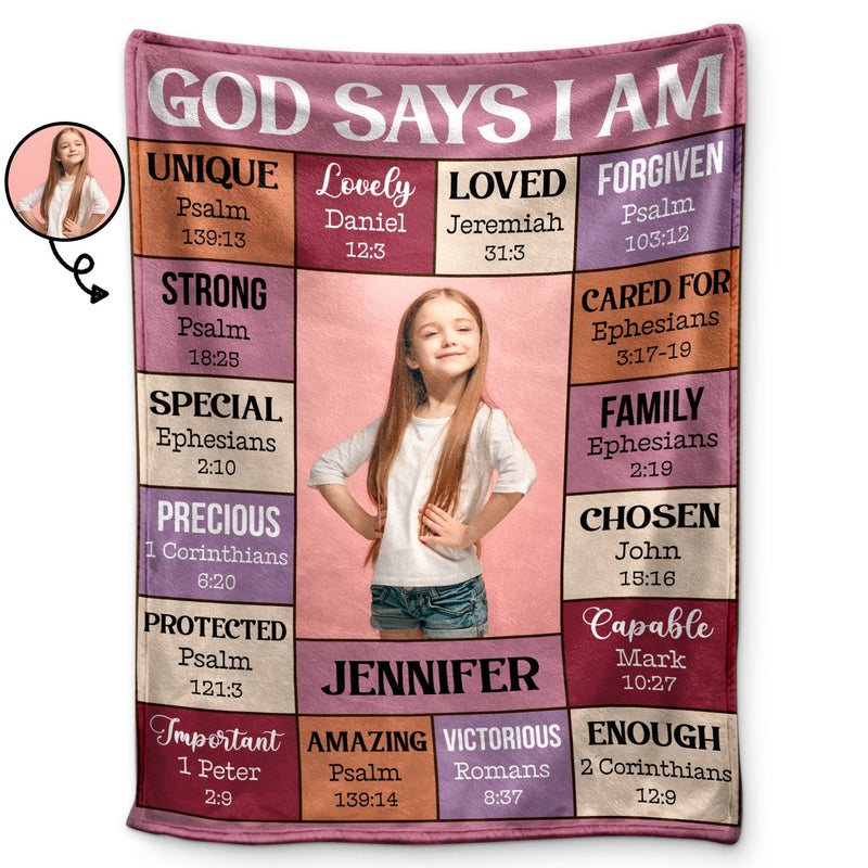 Custom Photo God Says I Am - Gift For Kids, Grandkids - Personalized Fleece Blanket, Sherpa Blanket
