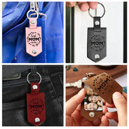 Custom Photo We Love You To The Moon And Back - Gift For Mom - Personalized Leather Photo Keychain
