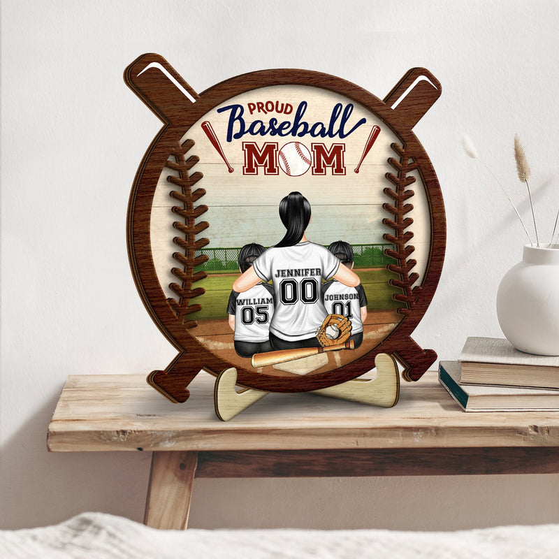 Proud Baseball Mom - Gift For Baseball Mother - Personalized 2-Layered Wooden Plaque With Stand