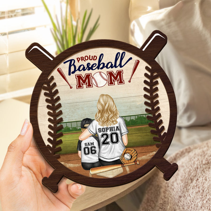 Proud Baseball Mom - Gift For Baseball Mother - Personalized 2-Layered Wooden Plaque With Stand